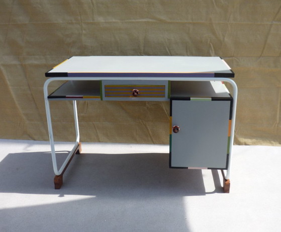 Bureau Vintage Structure Tube Acier – tork, Bureaux, Iron, Wood (photo 4 of 9)