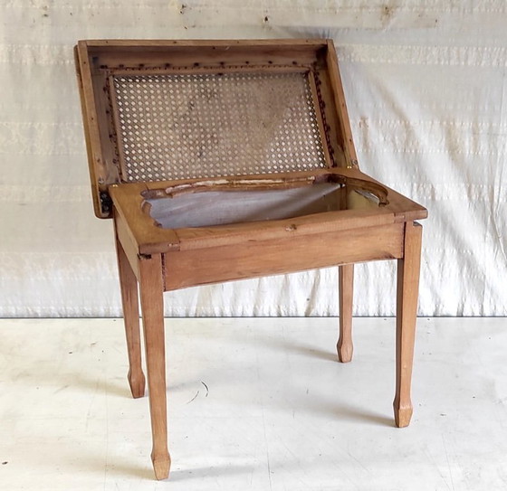 Image 1 of Side table in solid wood and caning - mid-20th century