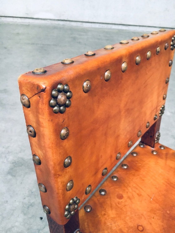 Image 1 of Englische Cromwell-Stühle aus hellbraunem Leder und Eiche, frühes 20. Jahrhundert