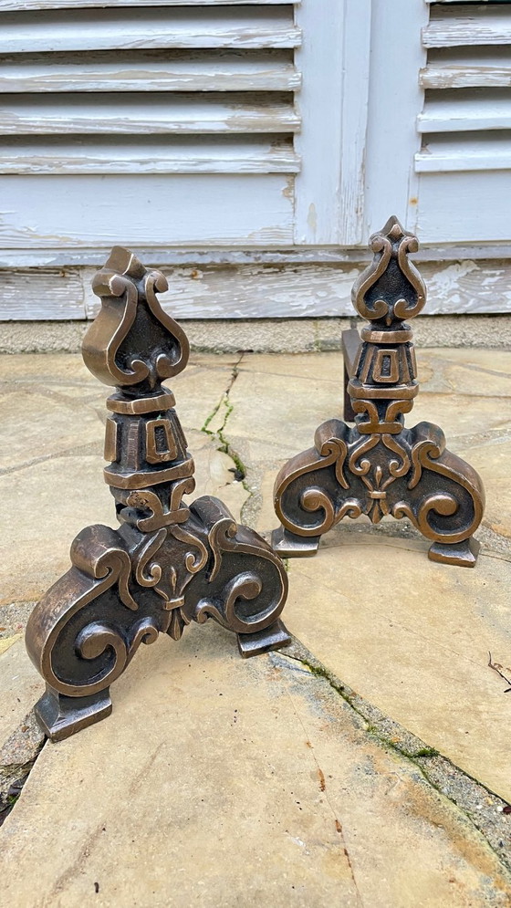 Pair of Vintage Solid Brass Fire Dogs – Candle holders, Cast Iron (photo 8 of 36)