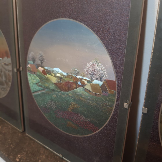 Complete vintage Four Seasons-set – Ivan Štefánek – jaren 80 Dufex foliekunst – Wanddecoratie, Glass (photo 5 of 14)
