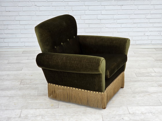 Image 1 of 1970s Danish Lounge Chair, Low, Furniture Velour, Ash Wood Legs