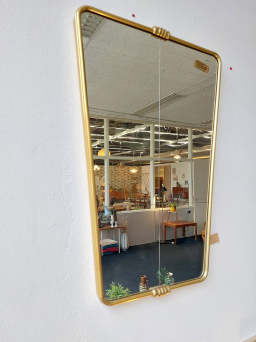 Vintage mirror brass edge crystal glass 70s