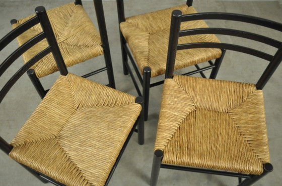 Image 1 of Mid-Central modern dining chairs with rush seats, 1960s