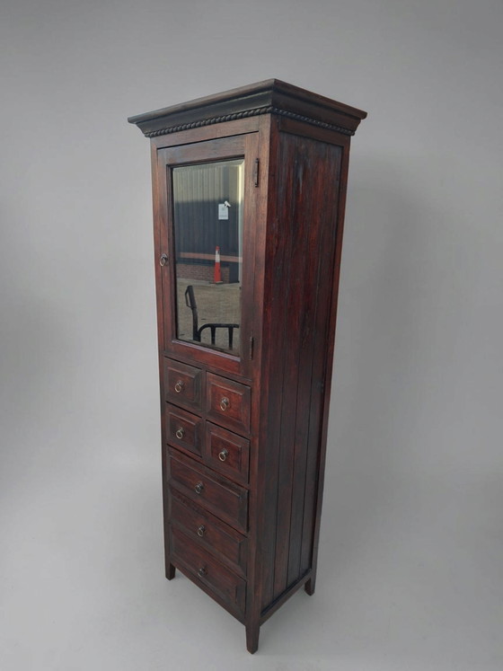 Kolonialer Teakholz Geschirrschrank, Kommode, Bücherregal. Whisky Schrank Maße: 65x48cm Und 193cm Hoch. (photo 3 of 6)