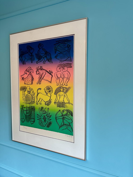 Vintage Corneille Screenprint Zodiac signs Multicolor