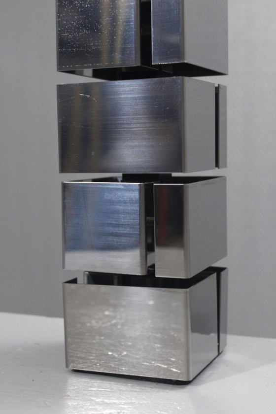 Image 1 of Curtis Jere - Vintage lampvoet met "gebouw"-design, verchroomd staal, jaren 70