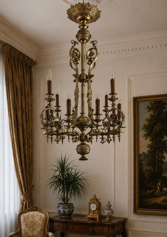 Antieke Messing Massieve Kroonluchter – Gold, Brass (photo 4 of 5)