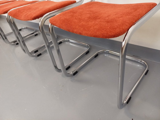 Image 1 of Suite of 4 vintage cantilever chairs in chromed metal and fabric from the 70s