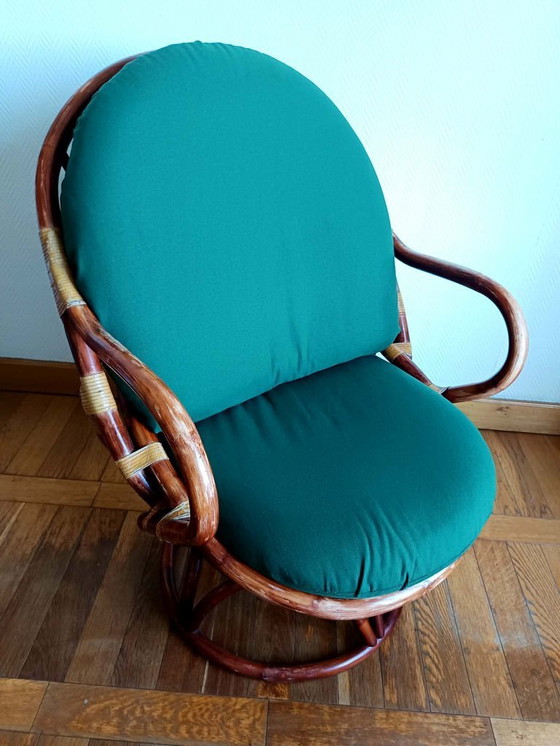 Image 1 of 2x swivel rattan armchairs 1970
