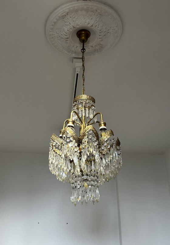 Antique brass crystal chandelier, 6-light, classic chandelier – Glass (photo 3 of 5)