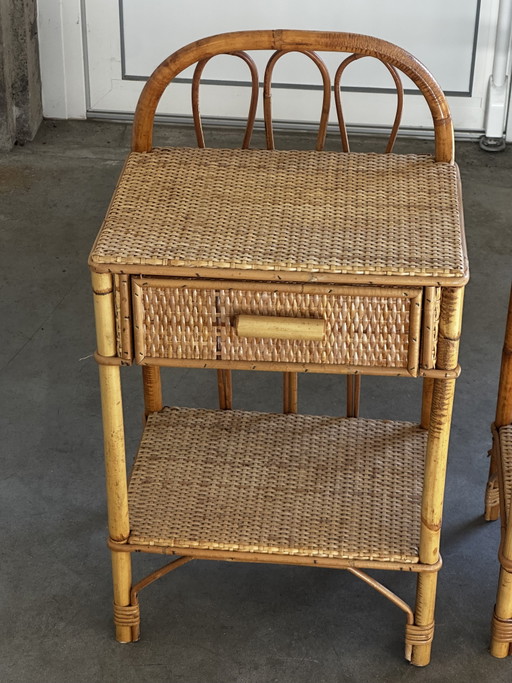 Pair of vintage bedside tables in rattan and woven wicker – Italy, 1970s – bijzettafels (photo 2 of 14)