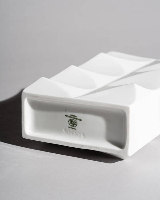 Image 1 of Heinrich Fuchs Lorenz Hutschenreuther “ARCHAIS” Bisque Porcelain Vase Duo Op-Art