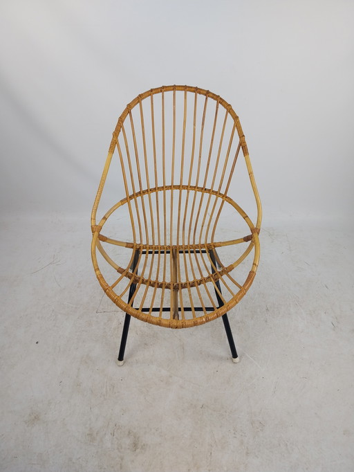 1 X 1960'S Rohé Noordwolde Bamboe Rotan Fauteuil 