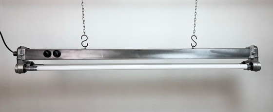 Image 1 of Industriële, gepolijste hanglamp met buisvormige armatuur, jaren 70