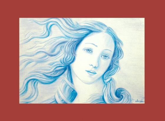 Image 1 of Original pastel drawing. Modern interpretation of Botticelli's Venus. Painting of Botticelli's Venus. New.