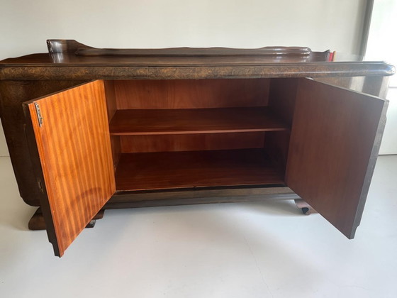 Image 1 of Art Deco Sideboard Nussbaum 1930 mit Marmor Servierplatte – Vintage Bar Cabinet, Burl Walnut Credenza, Luxury Statement Piece