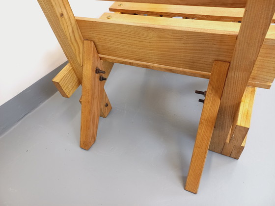 Image 1 of Pair of Vintage 60's Wooden Brutalist Slatted Chauffeured Armchairs