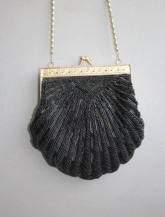 Image 1 of Vintage evening bag, theater bag, beaded embroidery, kiss-proof closure, chain strap