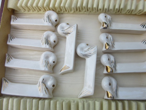 Image 1 of 10 Art Deco Knife Rests Duck Shaped in old cutlery box - unusual