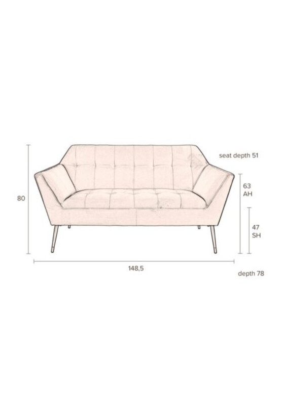 Dutchbone Kate sofa, Blue velvet, 2 seaters (photo 5 of 5)