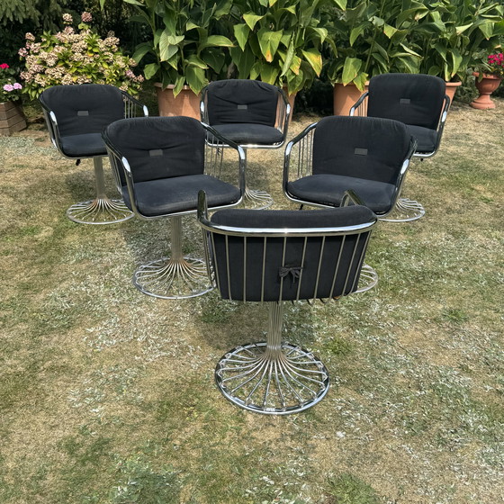 Image 1 of Rima Italy Zes vintage chromen stoelen uit de jaren 70 | Gastone Rinaldi-stijl | Mid-century modern | Space Age-design