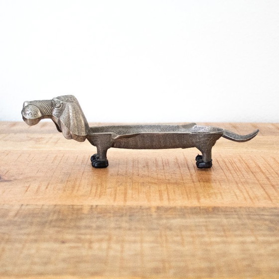 Image 1 of Vintage metal ashtray in the shape of a dachshund/dog