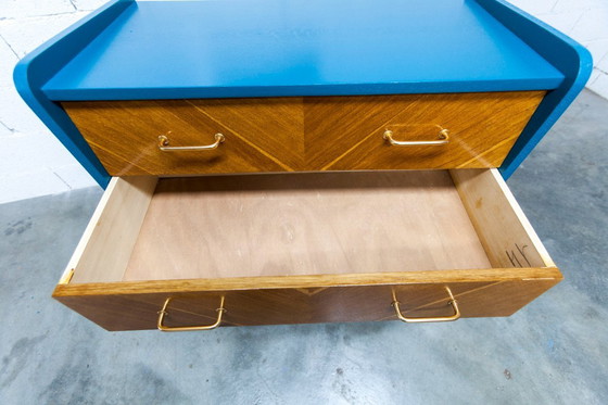 Image 1 of Commode scandinave 1960 atypique bleu Ainhoa Satiné 4 tiroirs