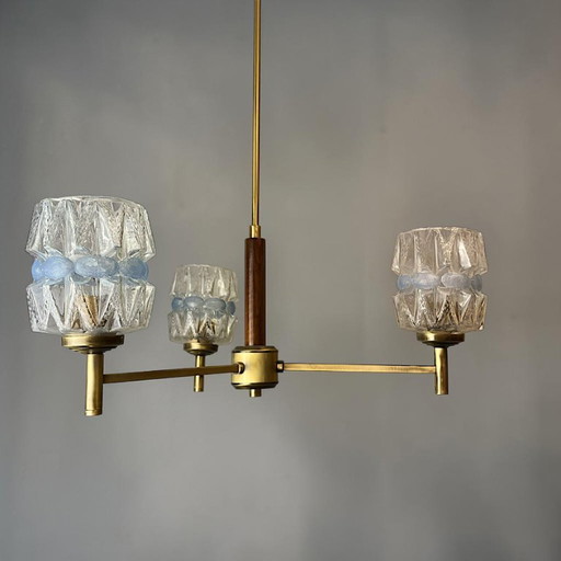Mid Century Modern Three-Light Wood and Glass Modern Chandelier, 1960s – kroonluchters (photo 2 of 15)