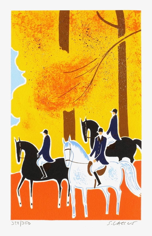 Serge LASSUS Chevaux et cavaliers 17 Signed lithograph 1990
