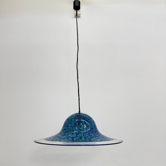 Image 1 of Lampada a sospensione in vetro di Murano blu Neverrino di Gae Aulenti per Vistosi Italia, anni '70