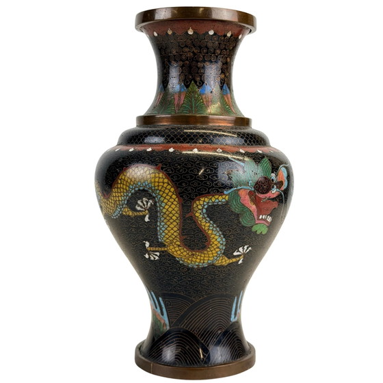 Coppia Grandi Vasi Cloisonné Cinesi – Stile Qing – Decorazione Drago Arcaico – Metal (photo 2 of 11)