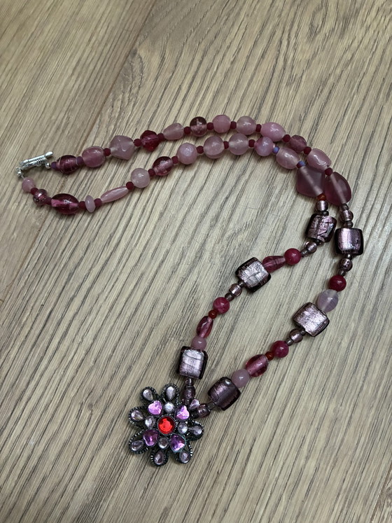 Image 1 of New necklace 60 cm with pink vintage beads and pendant