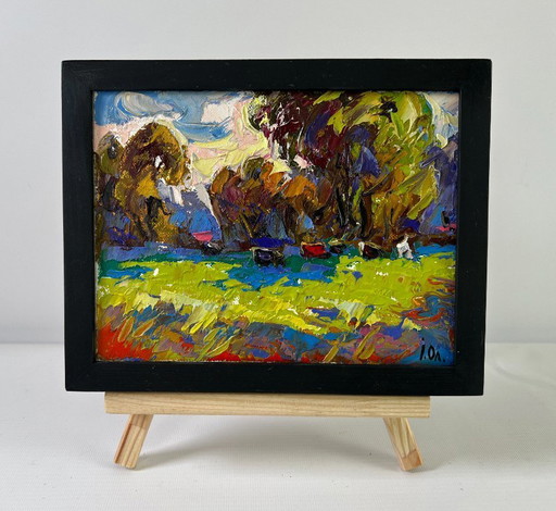 Original Oil Painting Summer Nature Landscape Noon on the рasture