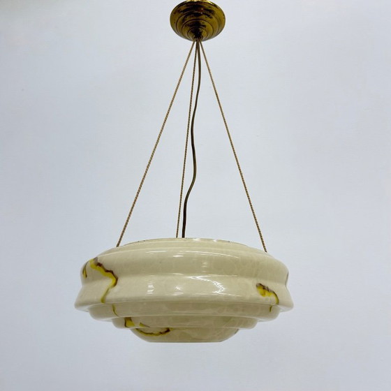 Image 1 of art deco hanglamp marmer glas , 1950s