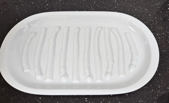 Image 1 of Asparagus Service Set: Plate, Platter, Gravy Boat, Cutlery, Bavaria Seltmann Weiden Porcelain - RARE!