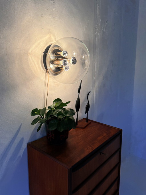 Lampada da parete vintage in stile "Globe" dell'era spaziale, Glashütte Limburg '70