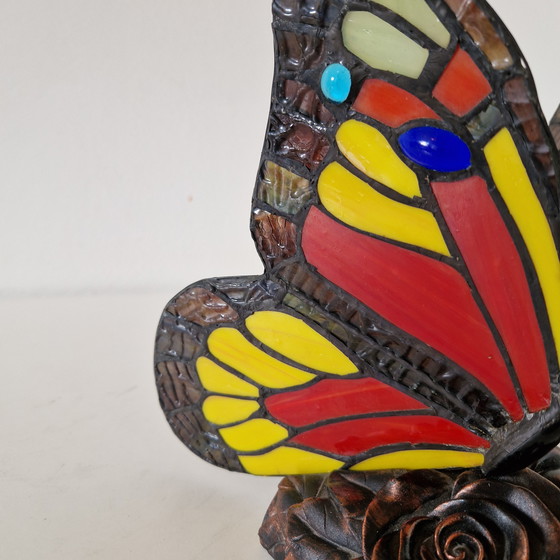 Image 1 of Vintage glas in lood vlinder lamp 