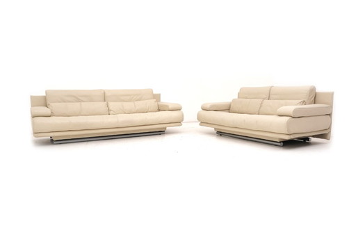 Conjunto de sofá Rolf Benz 6500, tres plazas, dos plazas, cuero beige.