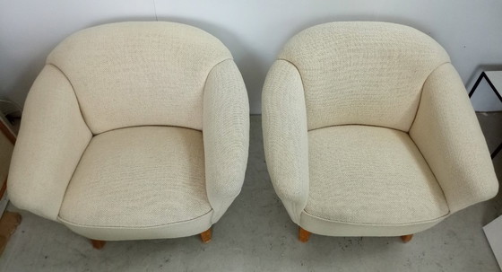 Image 1 of Coppia di rare poltrone con tessuto di lana originale attr. di Wilhelm Knoll