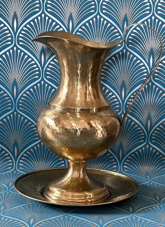 Image 1 of Brocca "Cognolato" con piatto Ottone Battuto a mano 