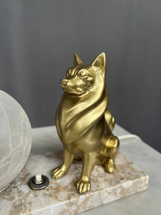 Lampada da notte con statuetta di Spitz in stile Art Déco su base di marmo. – Lampade da tavolo, Marble (photo 4 of 6)