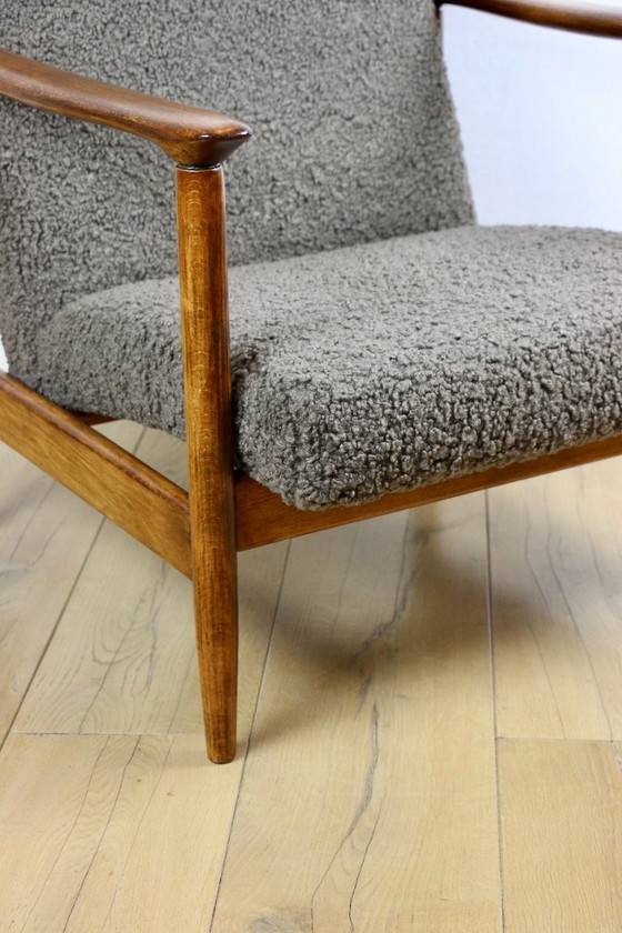 Image 1 of Sessel GFM-142, Entwurf von Edmund Homa aus den 70er Jahren, dicker Bouclé-Stoff in Braun-Schokoladenbraun – 2 Stück verfügbar