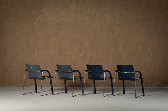 Image 1 of Vintage A 320 Armchair by Wulf Schneider & Ulrich Boehme for Thonet 1980’s in Eltham Palace Velvet (set of 4)