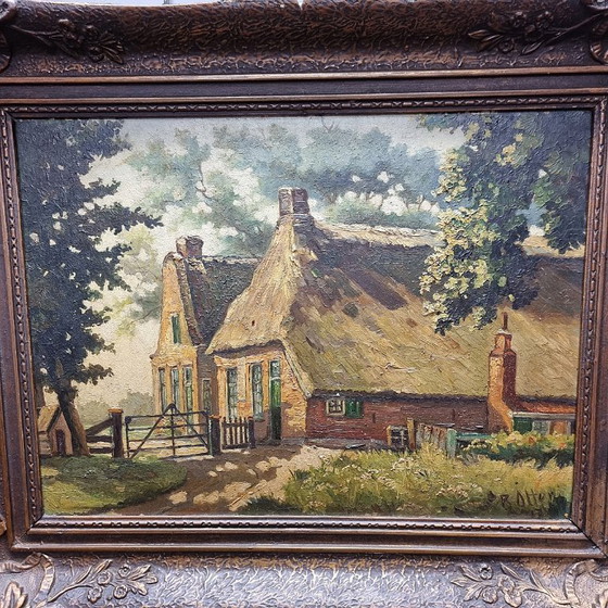 Image 1 of Huile sur panneau de R. Otter avec Farm, milieu du XXe siècle