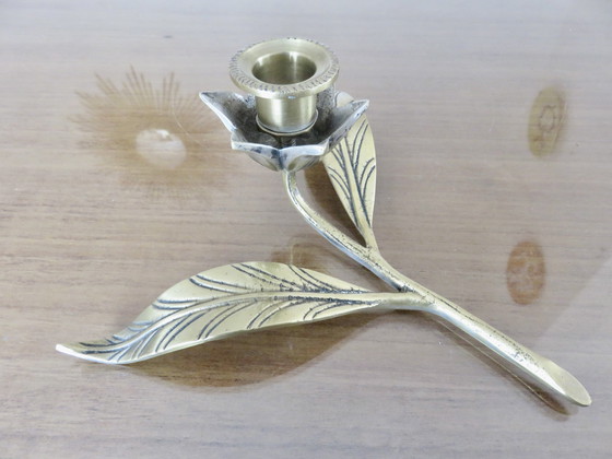 Image 1 of Posacenere "Fiore" in ottone, portacandele, anni '60-'70