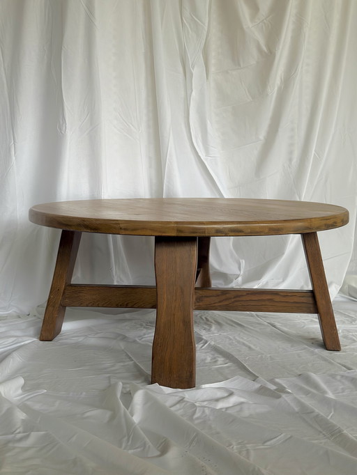 Mesa de centro de roble, estilo brutalista, vintage