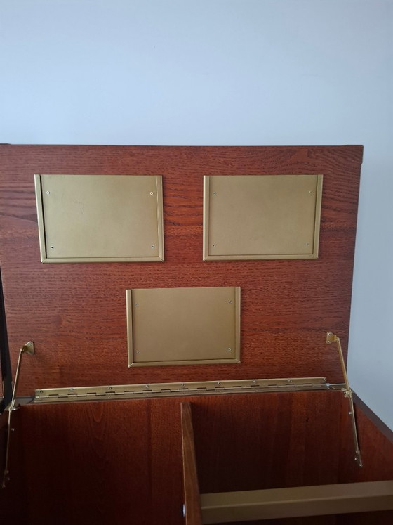 Rare Vintage Lee Jeans Wardrobe Trunk, Storage cabinet, Wood, Brass, Brown (photo 7 of 11)