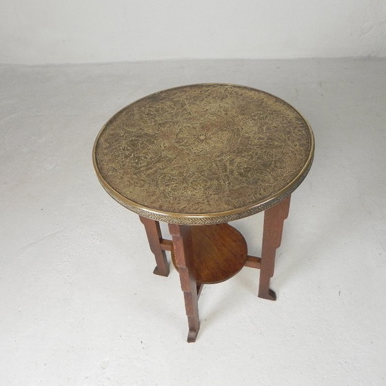 Image 1 of Mesa Art Déco con tablero de latón, Escuela de Ámsterdam, década de 1930