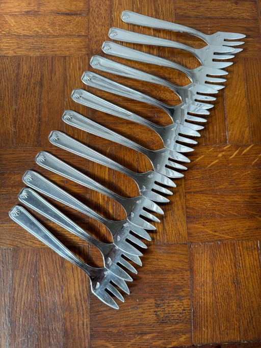 Set aus 12 Degrenne-Silbergabeln